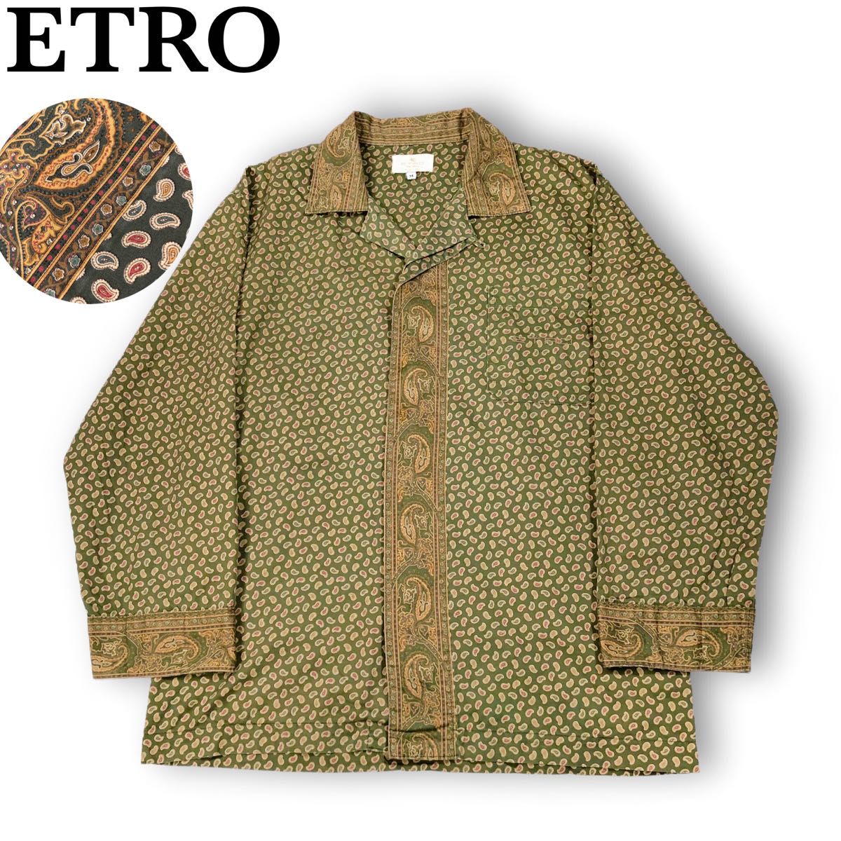 90s ETRO エトロ ペイズリー ロゴ オープンカラー 総柄 シャツ 長袖