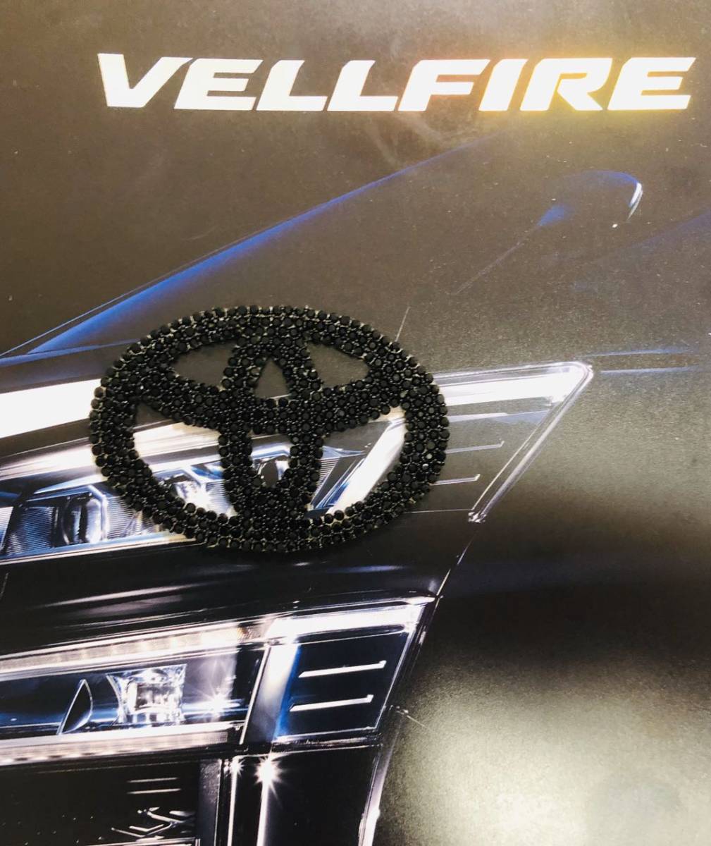 1V=BK★新品★トヨタ VELLFIRE ヴェルファイア 20/30系 前期 後期★インナー ステアリング用 ロゴエンブレム ブラックストーン ステッカー