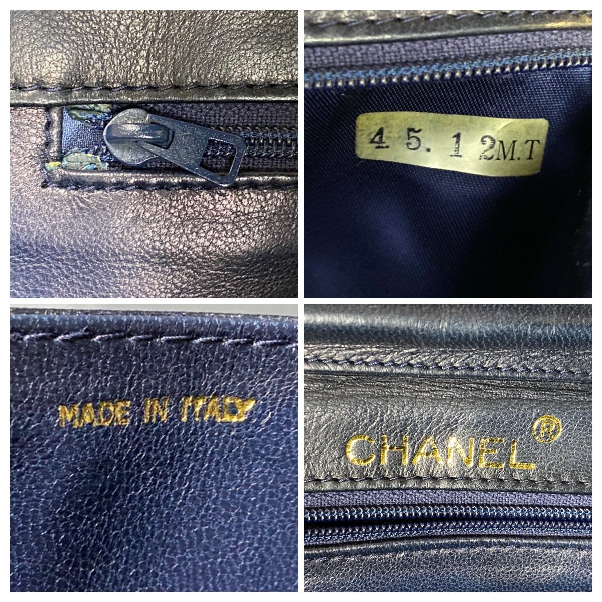 【1円~】シャネル CHANEL バッグ ショルダーバッグ ラムスキン ホワイト ネイビー ブラック Vステッチ ココマーク ゴールド金具_画像10