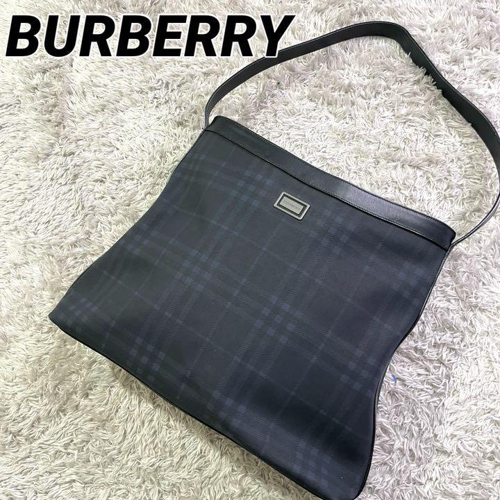 BURBERRY LONDON バーバリーロンドン ワンショルダーバッグ レザー PVC ノバチェック 黒 ブラック 裏地総柄 ロゴプレート レディース