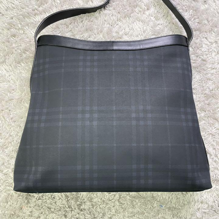 BURBERRY LONDON バーバリーロンドン ワンショルダーバッグ レザー PVC ノバチェック 黒 ブラック 裏地総柄 ロゴプレート レディース