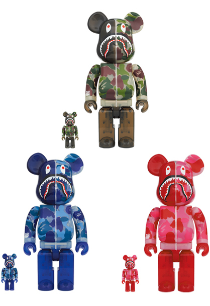 新品 未開封 BE@RBRICK BAPE CLEAR ABC CAMO SHARK 100％ & 400％ ape ベアブリック 迷彩_画像1