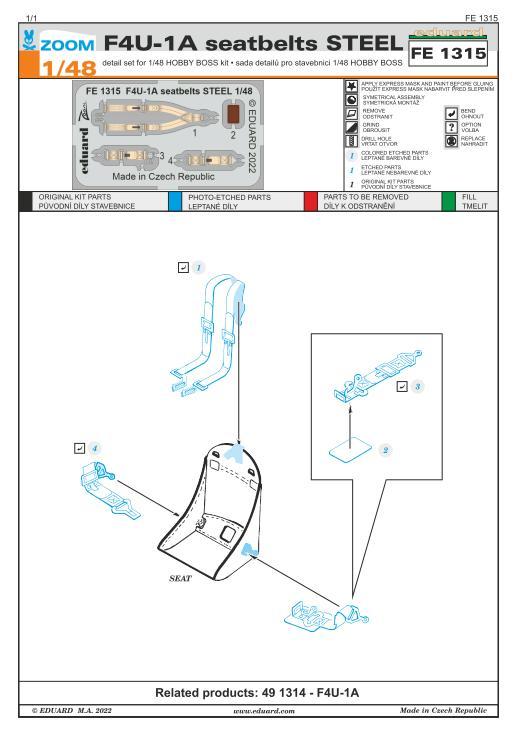エデュアルド ズーム1/48 FE1315 Vought F4U-1A Corsair seatbelts for Hobby Boss kits_画像2