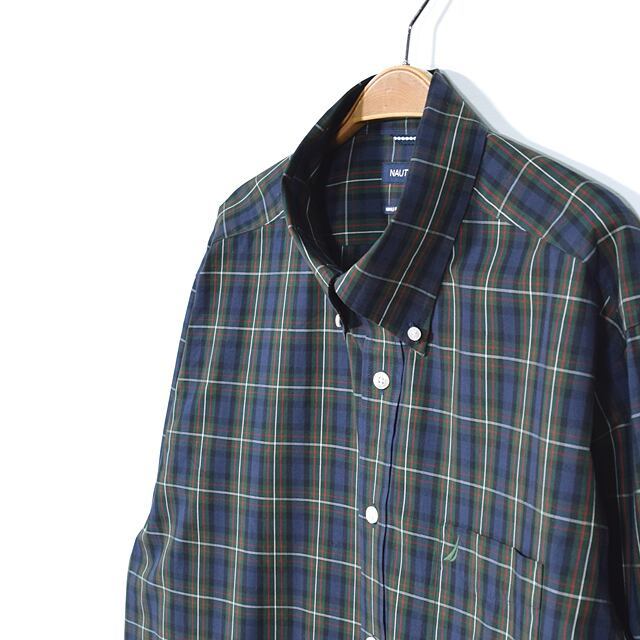 [ free shipping ] Nautica NAUTICA check pattern black watch cotton button down shirt long sleeve shirt old clothes XL @CA0969
