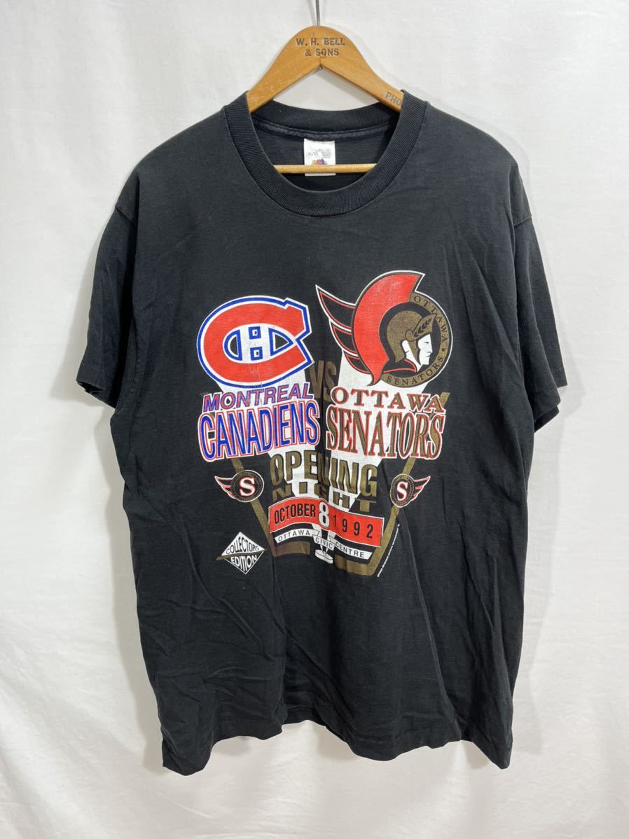 ■ 90s ビンテージ CANADA製 FRUIT OF THE LOOM NHL カナディアンズ vs セネターズ 1992 イラスト Tシャツ サイズXL ホッケー Canadiens ■_画像1