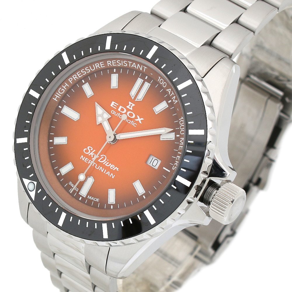 エドックス EDOX 腕時計 80120-3NM-ODN メンズ スカイダイバー ネプチュニアン オートマティック 自動巻き オレンジ シルバー