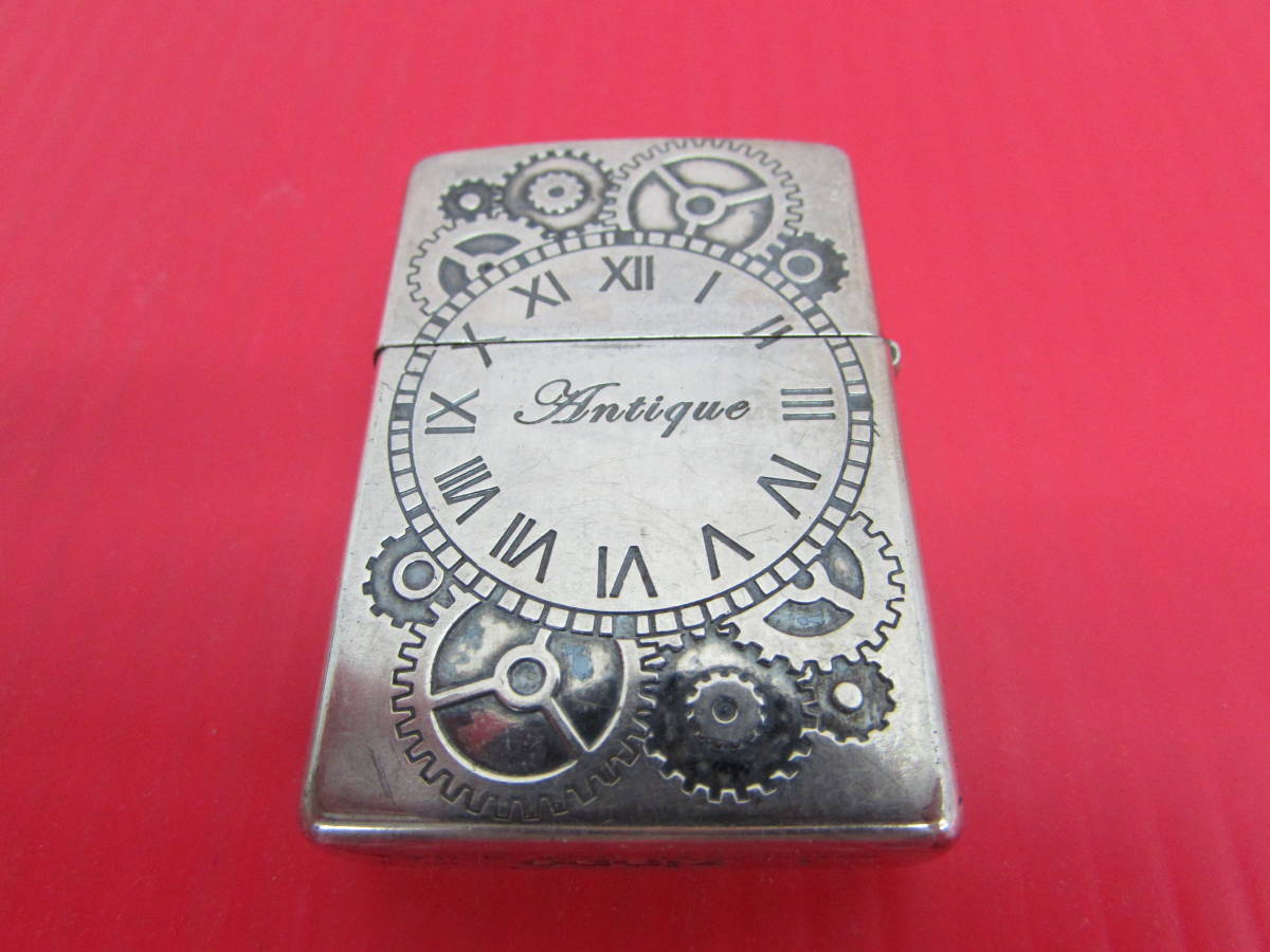 Zippo ジッポー Antique アンティーク 時計柄 両面加工 A/10 レギュラー オイルライター 火花確認済みの画像3