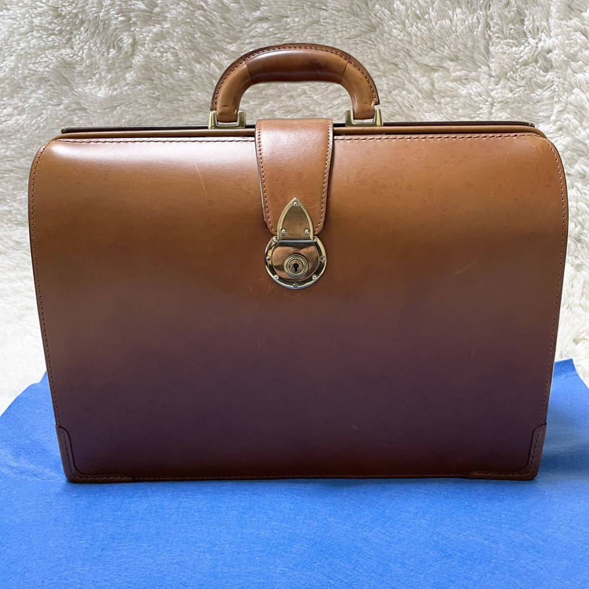 【美品】 大峽製鞄 オオバセイホウ ザ・ダレスバッグ サンタクローチェカーフ ブリーフケース 日本製 ブラウン ビジネスバッグ