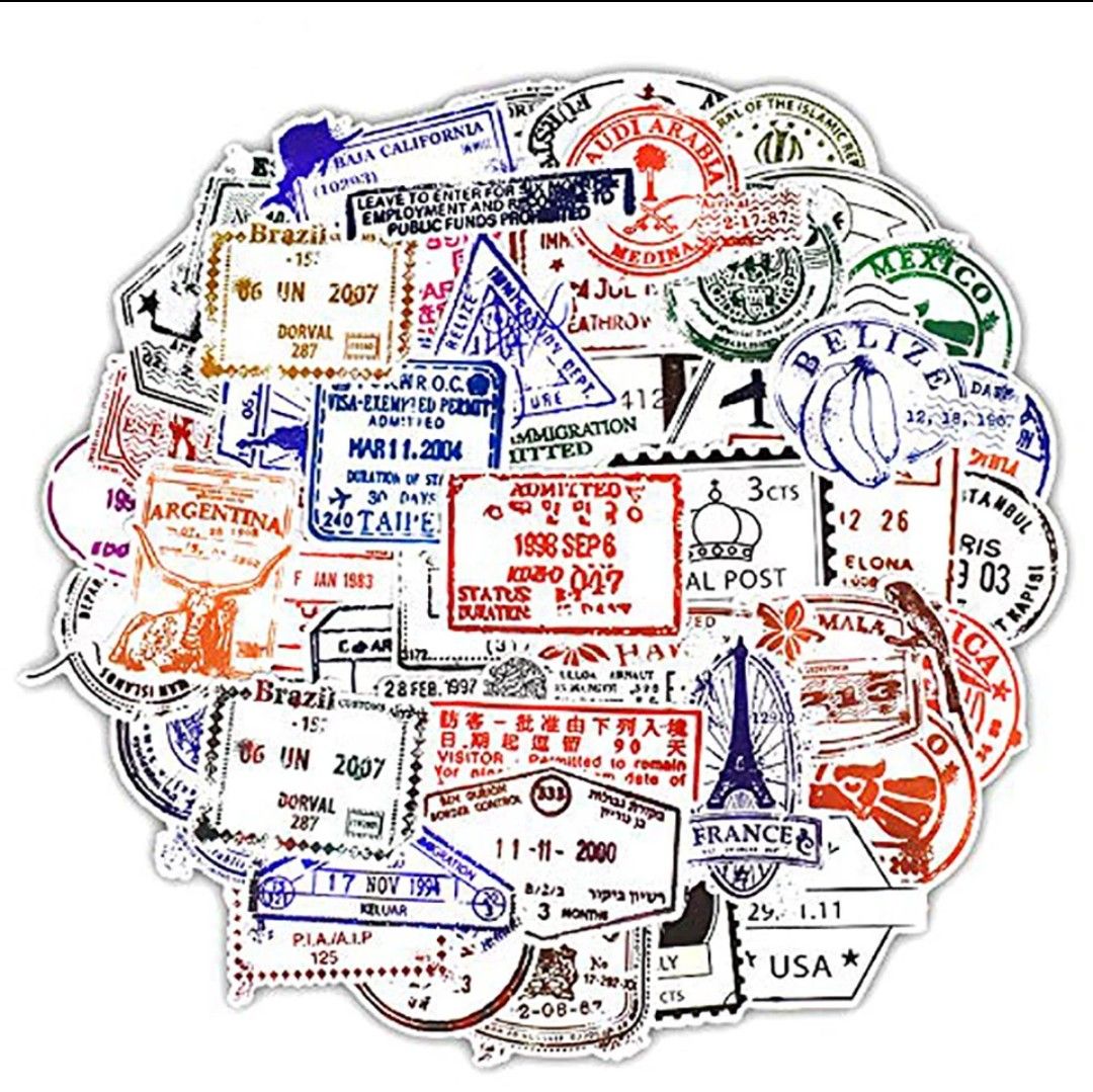 入国出国スタンプ ステッカー【50枚】世界　旅行　スーツケース　航空　旅　ビザ　ビザスタンプ
