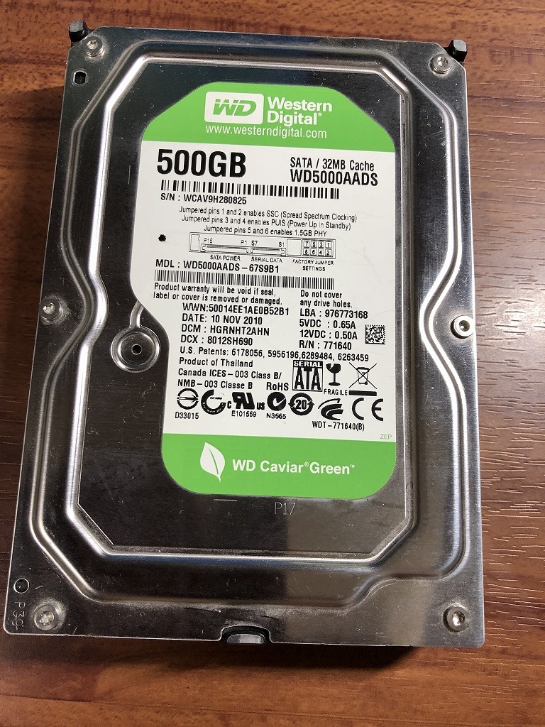 ウエスタンデジタル５００G3.5インチ中古HD　並品_画像1