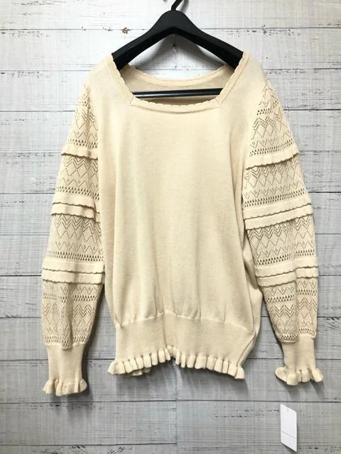 新品☆4L♪ラベンダー×ベージュ系♪フリルや透かし編み可愛いニットソー2枚♪☆e700_画像4