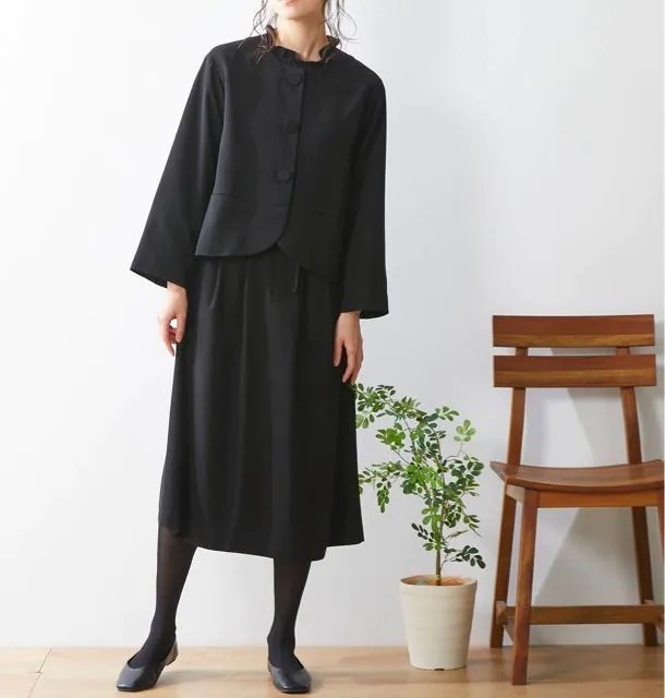 新品☆8L喪服礼服シンプルおしゃれアンサンブル黒フォーマル☆u369