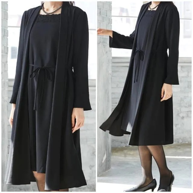 新品 3L喪服礼服ブラックフォーマル羽織り重ね着風ワンピース黒 t146