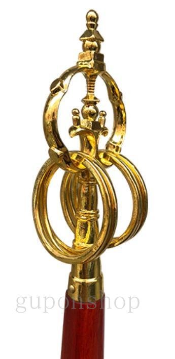最上級 「密教法具 寺院用仏具」錫杖 真鍮製磨き仕上げ 26cm_画像3