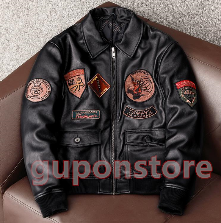  bargain sale! Rider's leather jacket sheepskin original leather bike leather men's fashion leather jacket sheep leather flight jacket embroidery L