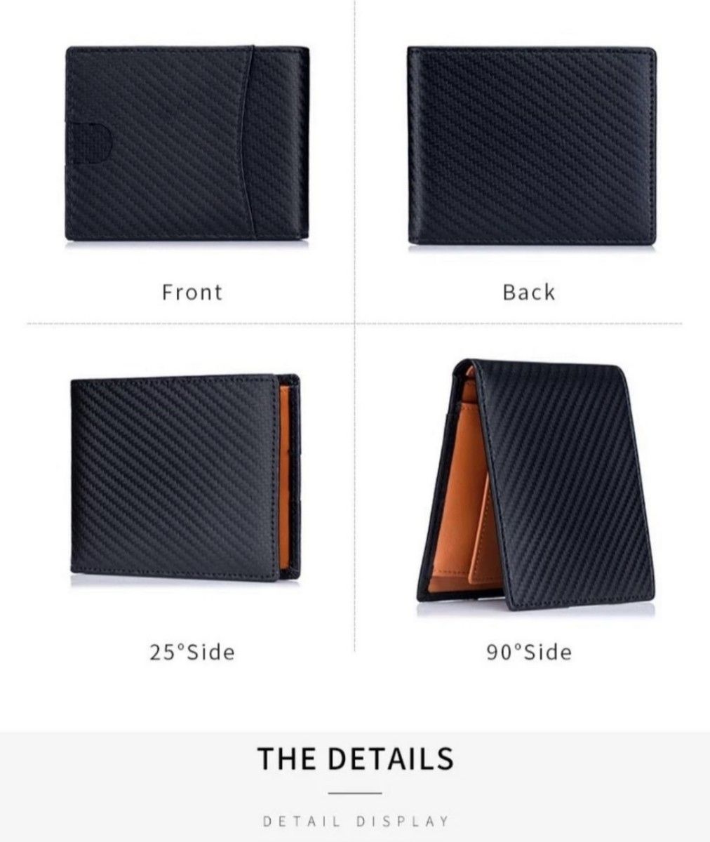 二つ折り財布　ミニ財布　折り畳み財布　男女兼用　本革　高品質　ブラック