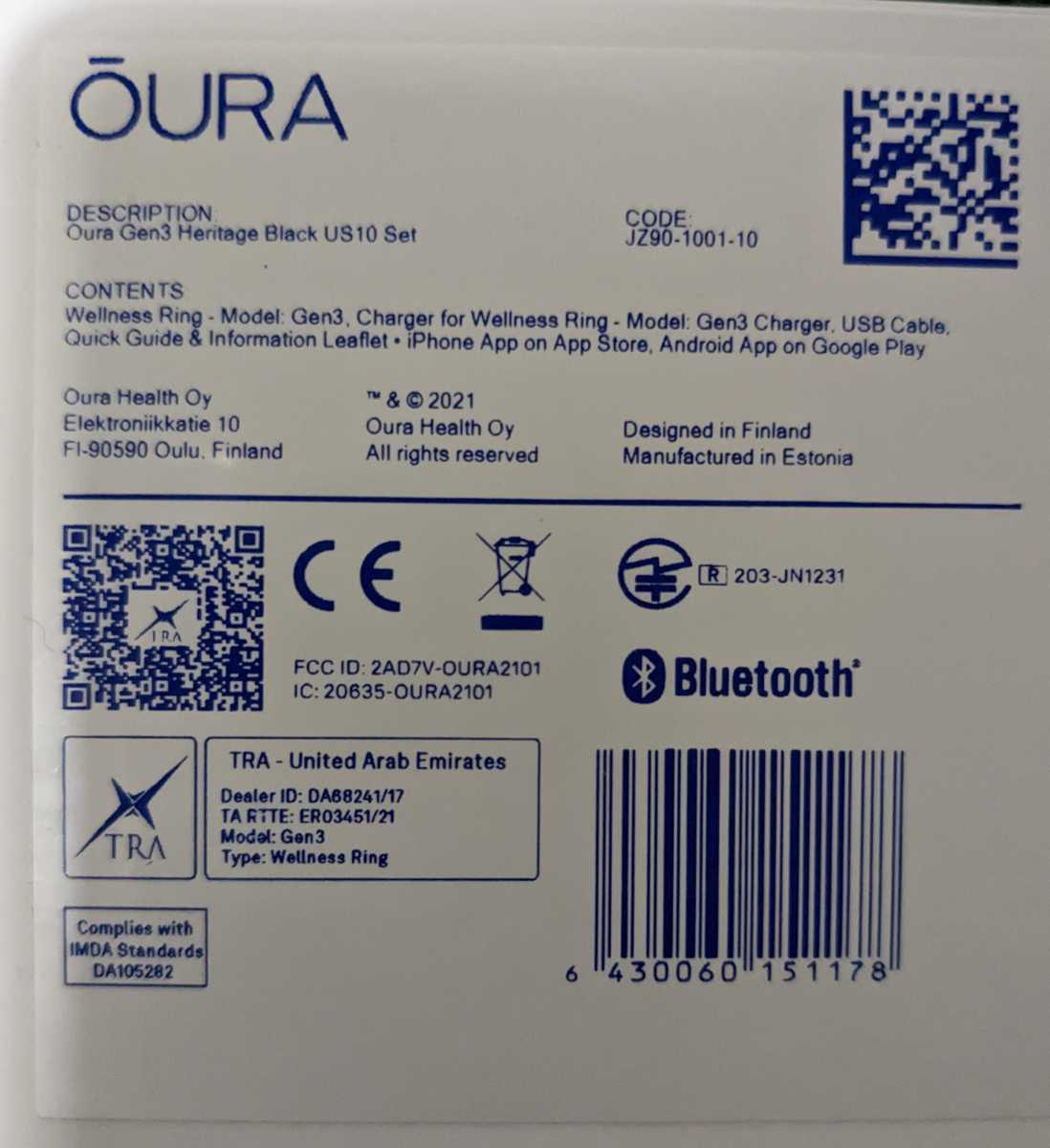 オーラリング Oura Ring Gen3 第3世代 ヘリテージ ブラック 黒 US10