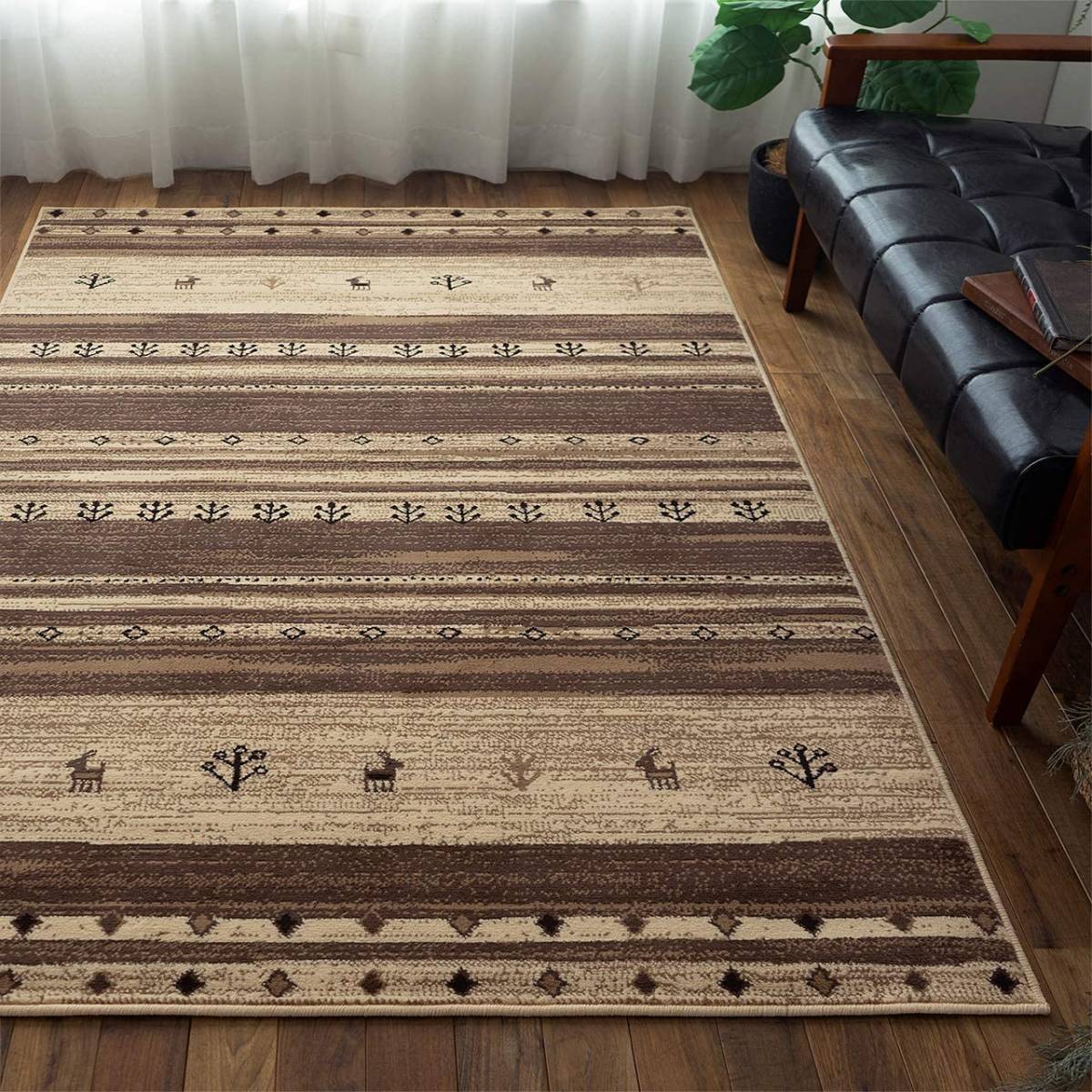 [送料込み]　ギャベ風 ラグマット 200x250 3畳 ブラウン ウィルトン織 ベルギー製 おしゃれ 可愛い リビング 寝室 絨毯 カーペット ラグ
