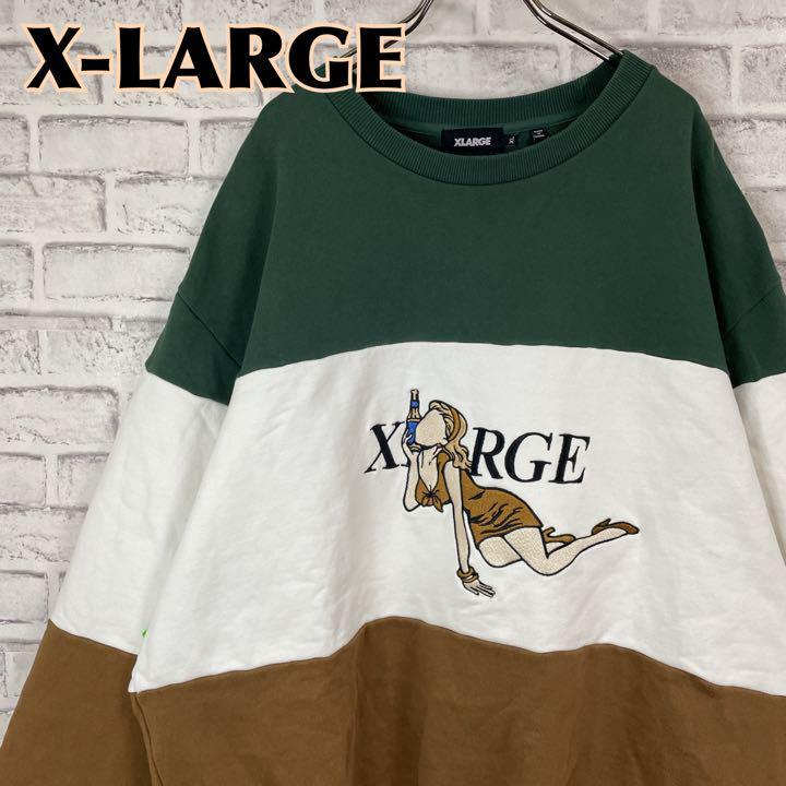 X-LARGE エクストララージ スウェット センターロゴ刺繍 ガール 極太