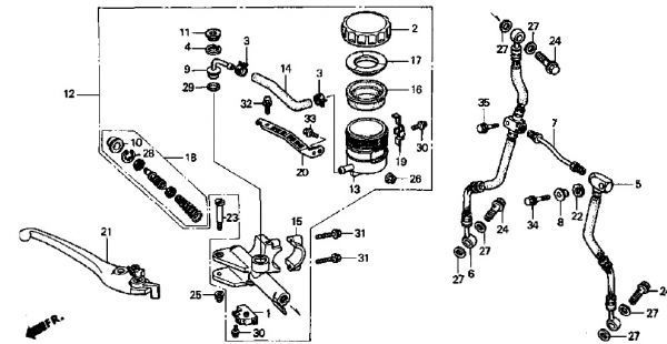 NC35 original front caliper OH set one side RVF400 F brake piston RVF400R caliper seal RVF..mr7/mw0.kv35/kv36x2