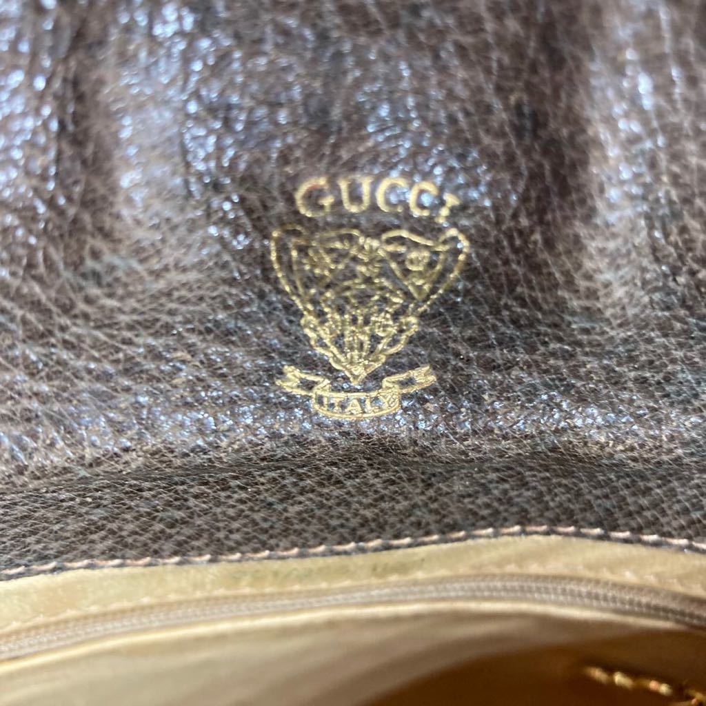 1円『極美品』 OLD GUCCI ショルダーバッグ GG スプリーム シェリーライン ゴールド金具 ロゴ グッチ ポシェット 斜めがけ PVCレザー 茶_画像8