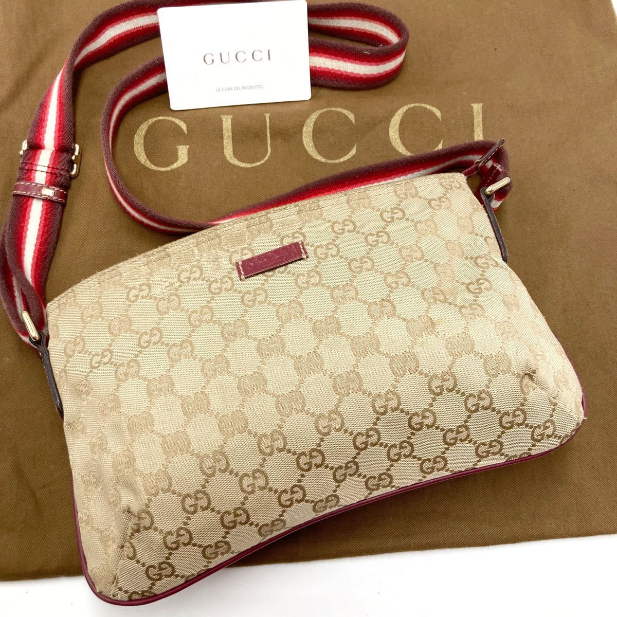 1円『極美品』 GUCCI ショルダーバッグ シェリーライン GG スプリーム ゴールド金具 グッチ ポシェット キャンバス レザー 斜めがけ 189749_画像1