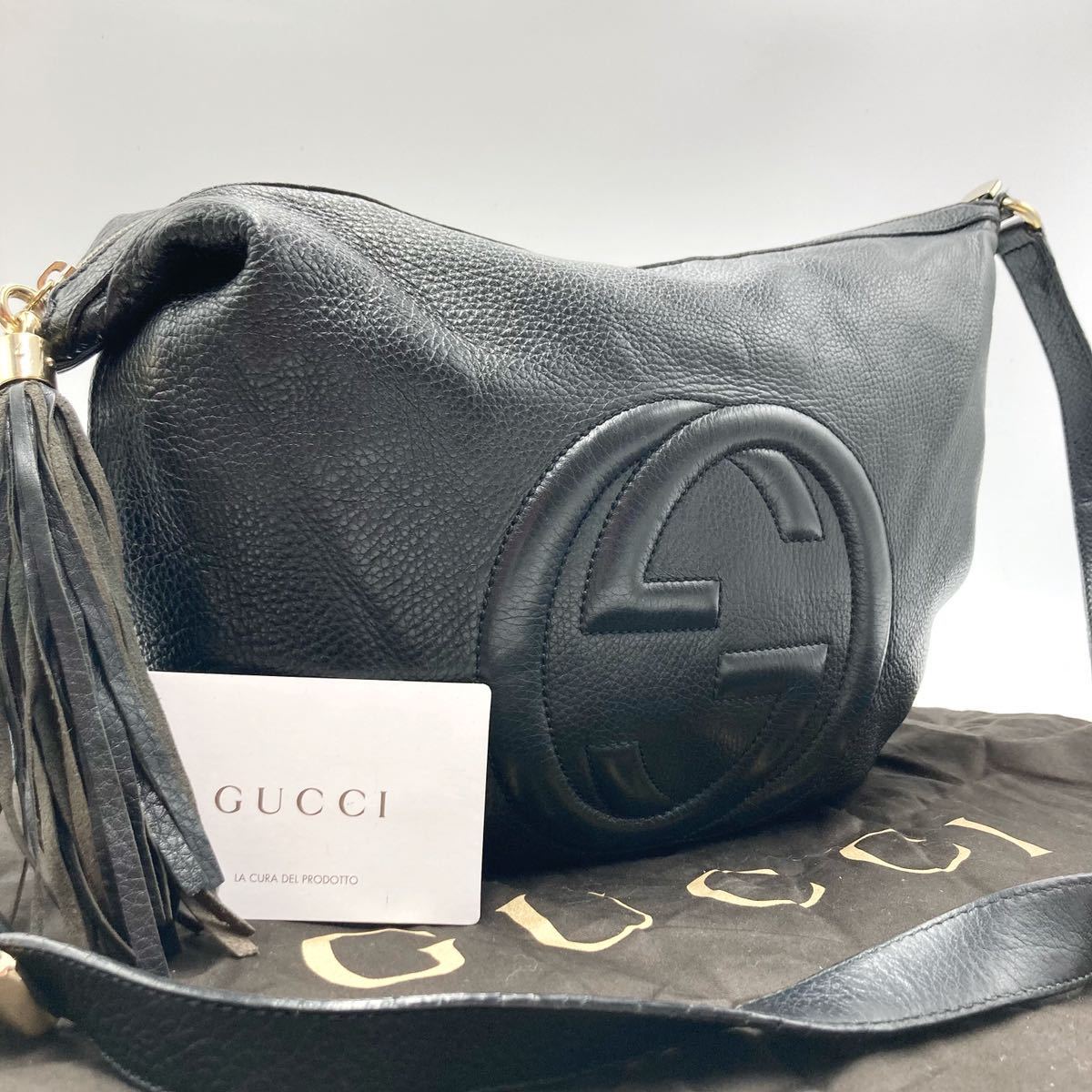 1円《極美品》 GUCCI ソーホー インターロッキング ゴールド金具 ショルダーバッグ 斜め グッチ タッセル 295175 黒 レザー 保存袋_画像1