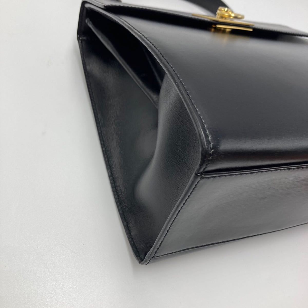 1円《極美品》 CELINE ケリー型 ハンドバッグ 2way ゴールド金具 ガンチーニ セリーヌ ショルダーバッグ 斜めがけ ブラック カーフレザー_画像7