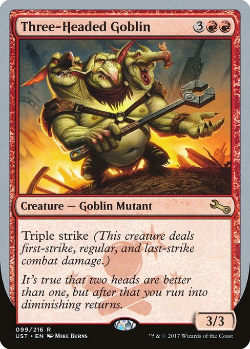 MTG ■赤/英語版■ 《Three-Headed Goblin》▲銀枠▲ Unstable UST_画像1