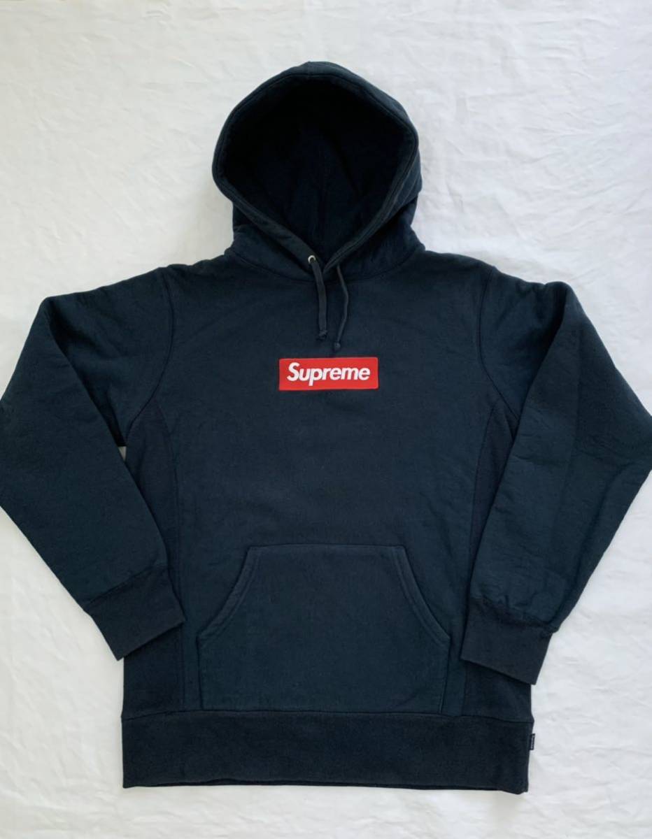 送料無料】Supreme box logo hooded sweatshirt シュプリーム ボックスロゴ パーカー ネイビー サイズM 