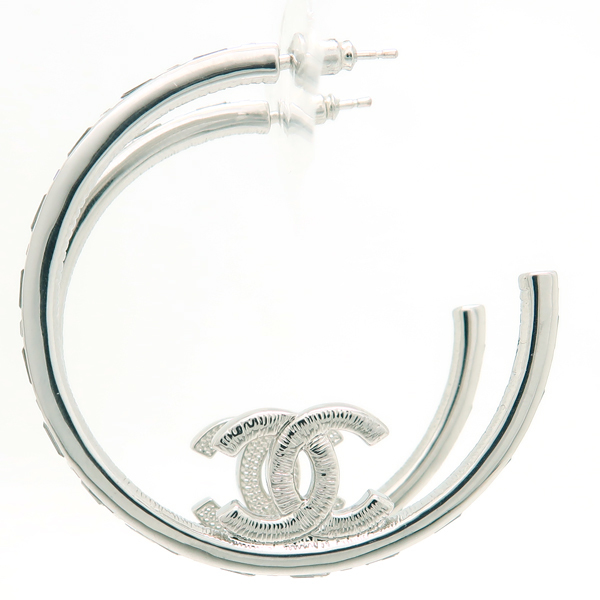 CHANEL ピアス B22 P フープ ココマーク ラインストーン シルバー 美品