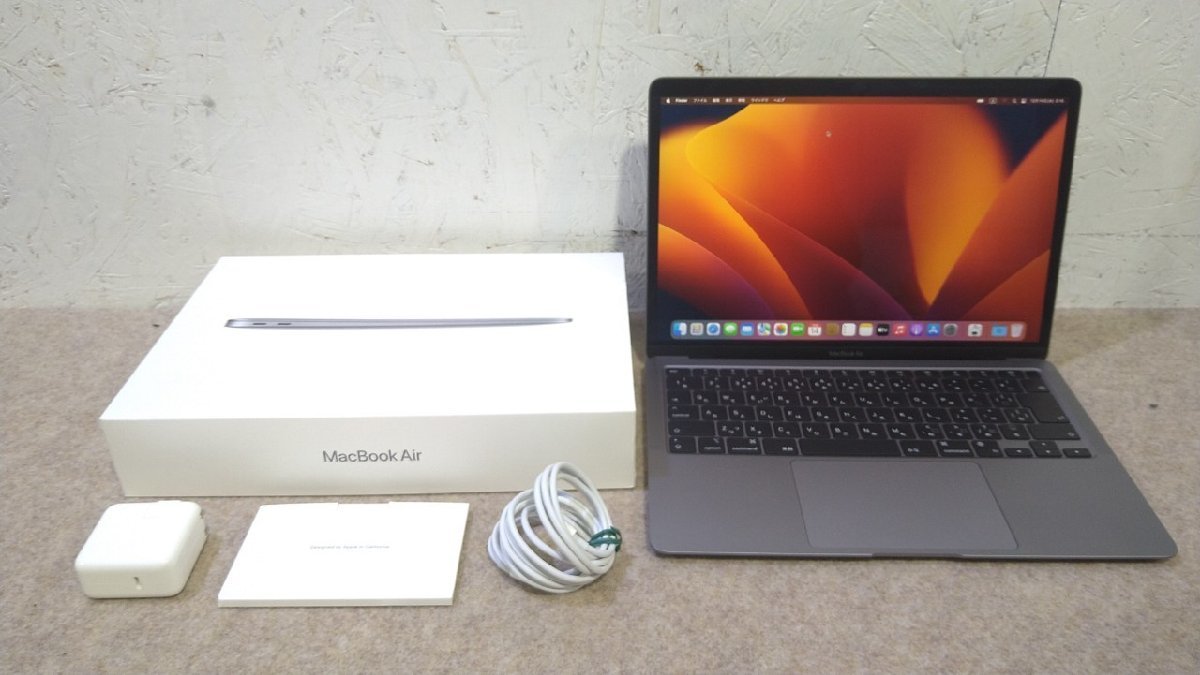 1円 美品 Apple Macbook Air (13inch, M1, 2020) MGN63J/A A2337 OS:Ventura/M1チップ/メモリ:8GB/SSD:256GB/充放電回数2回