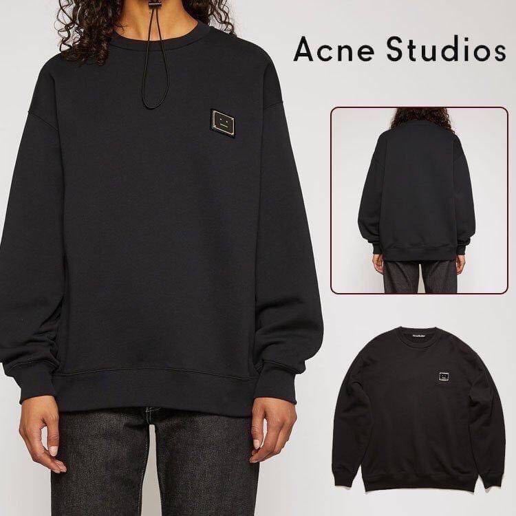 新品・XS】Acne Studios/ピンクロゴ/スウェットTシャツ/ブラック-