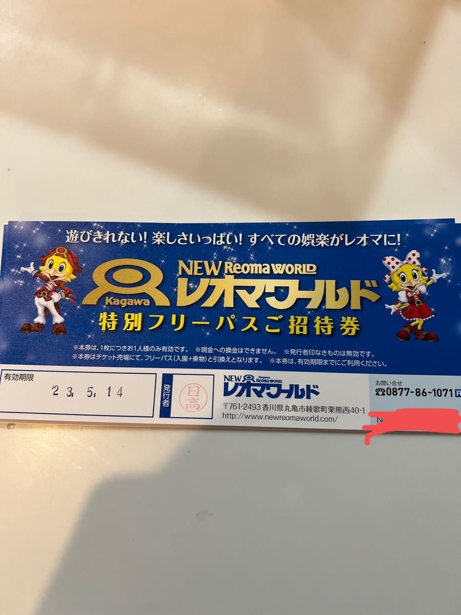 香川県 レオマワールド チケット 割引券 2枚 入園券 フリーパス 匿名