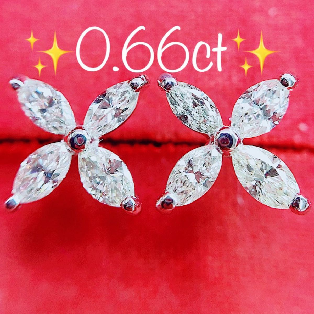 ☆0.66ct☆✨ダイヤモンドプラチナフラワーお花ピアスイヤリング-