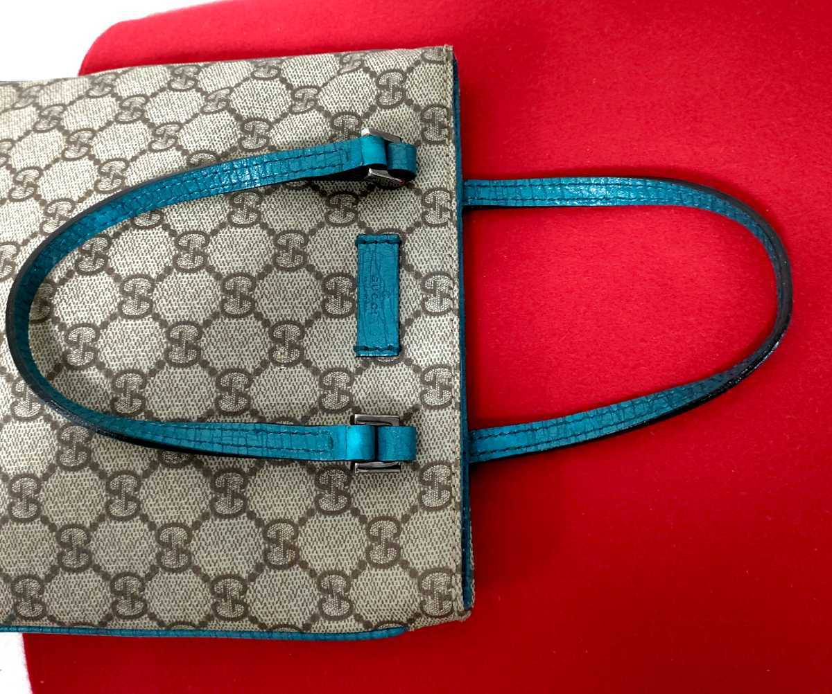 ★決算特価商品★バッグ極美品 GUCCI 水色 PVC ハンドバッグ GG グッチ ブルー 美品 ターコイズブルー ブルー