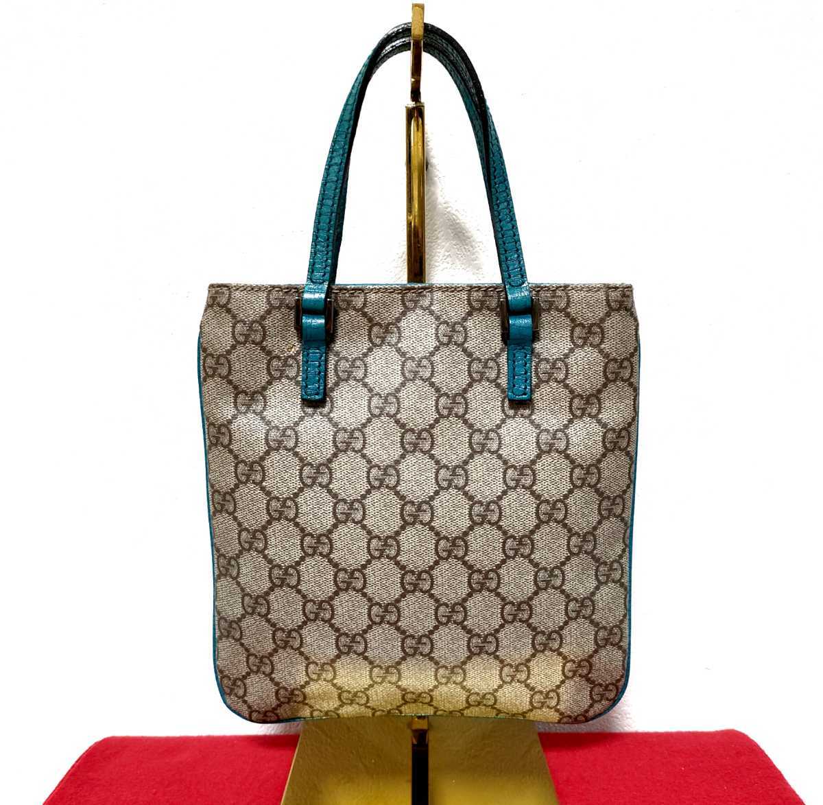 ★決算特価商品★バッグ極美品 GUCCI 水色 PVC ハンドバッグ GG グッチ ブルー 美品 ターコイズブルー ブルー
