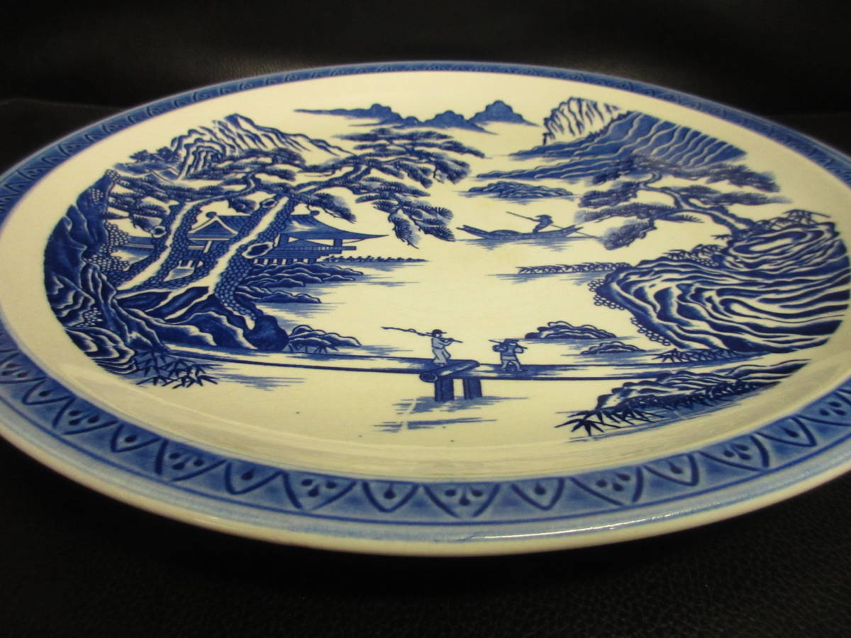 《食器》陶器「銘無し：大皿 1点 飾り皿」 高さ：約3.2cm・円：約32.2cm 大きなサイズのプレート 中国っぽい絵_画像4