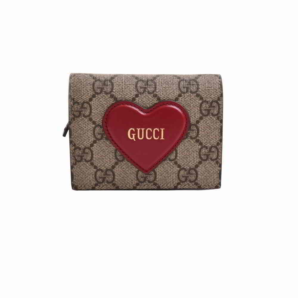 Gucci グッチ GGスプリーム ハート 二つ折り コンパクト財布 ベージュ