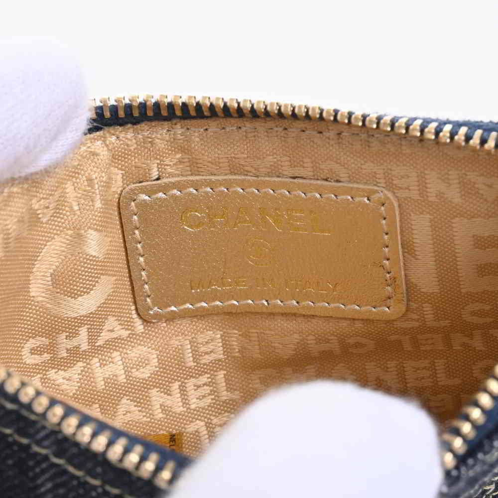 【中古】 CHANEL シャネル デニム ココマーク ステッチ チェーンストラップ コインケース ネイビー by_シャネル財布