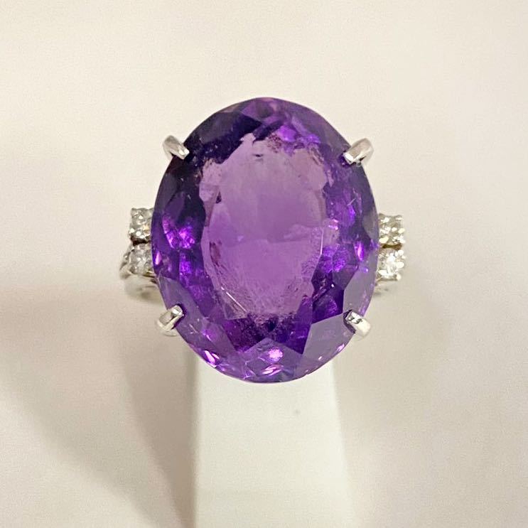 送料無料　極美品　Pt900 プラチナ　大粒10.8ct アメジスト　ダイヤリング　鑑別書付き