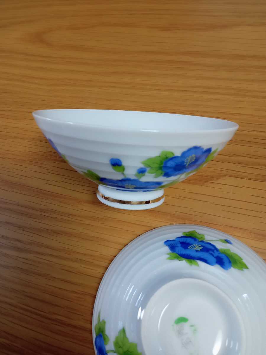 昭和レトロ　宝陶　ご飯茶碗　青いポピー　2個_画像2