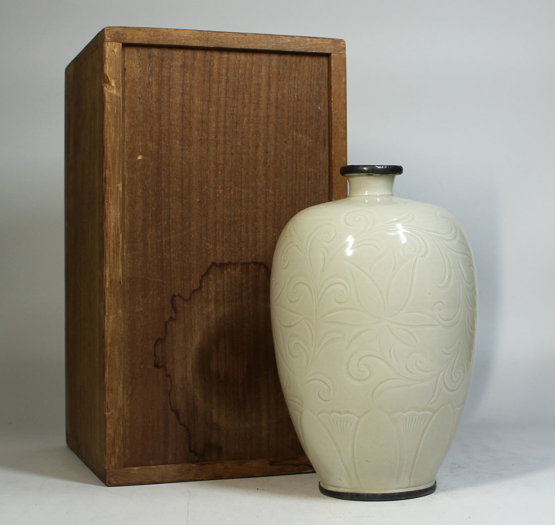 中国古玩 唐物 宋代 定窯 白磁 花瓶 覆輪 時代物 極上品 初だし品 C1702-