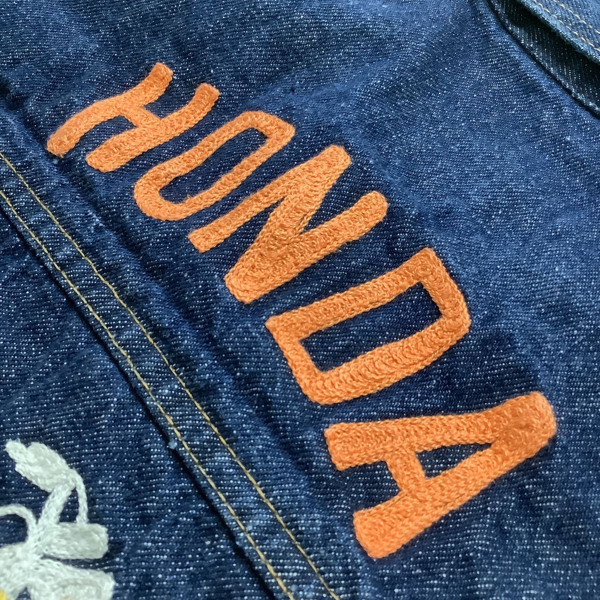 J37、ビンテージホンダ刺繍デニムジャケット古着アメカジUSA製アメリカ