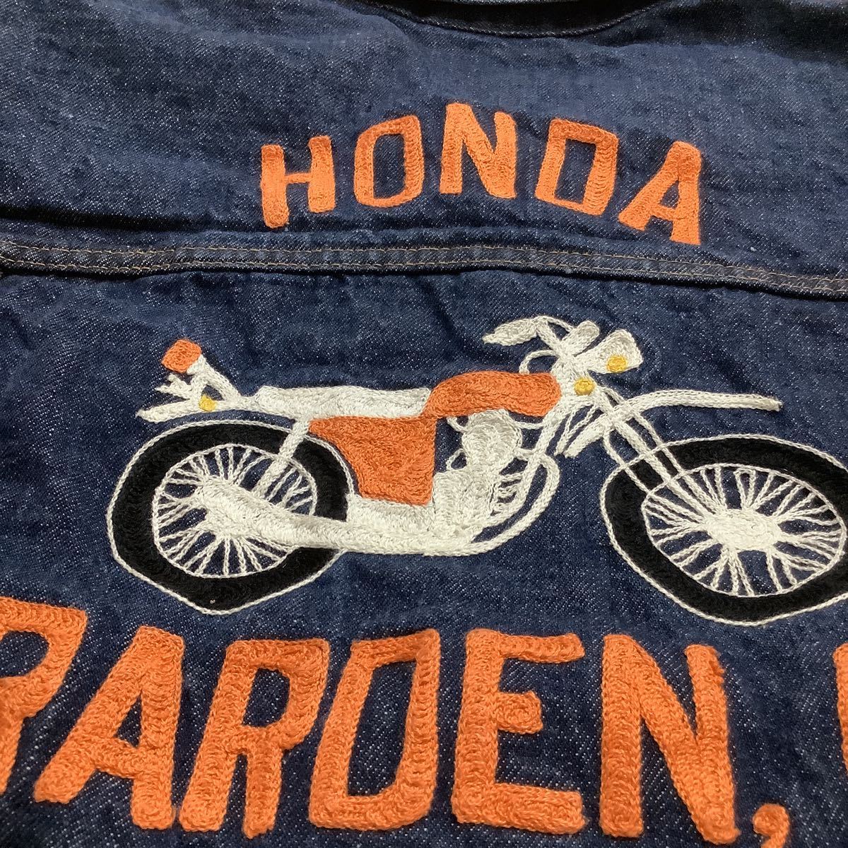 J37、ビンテージホンダ刺繍デニムジャケット古着アメカジUSA製アメリカ