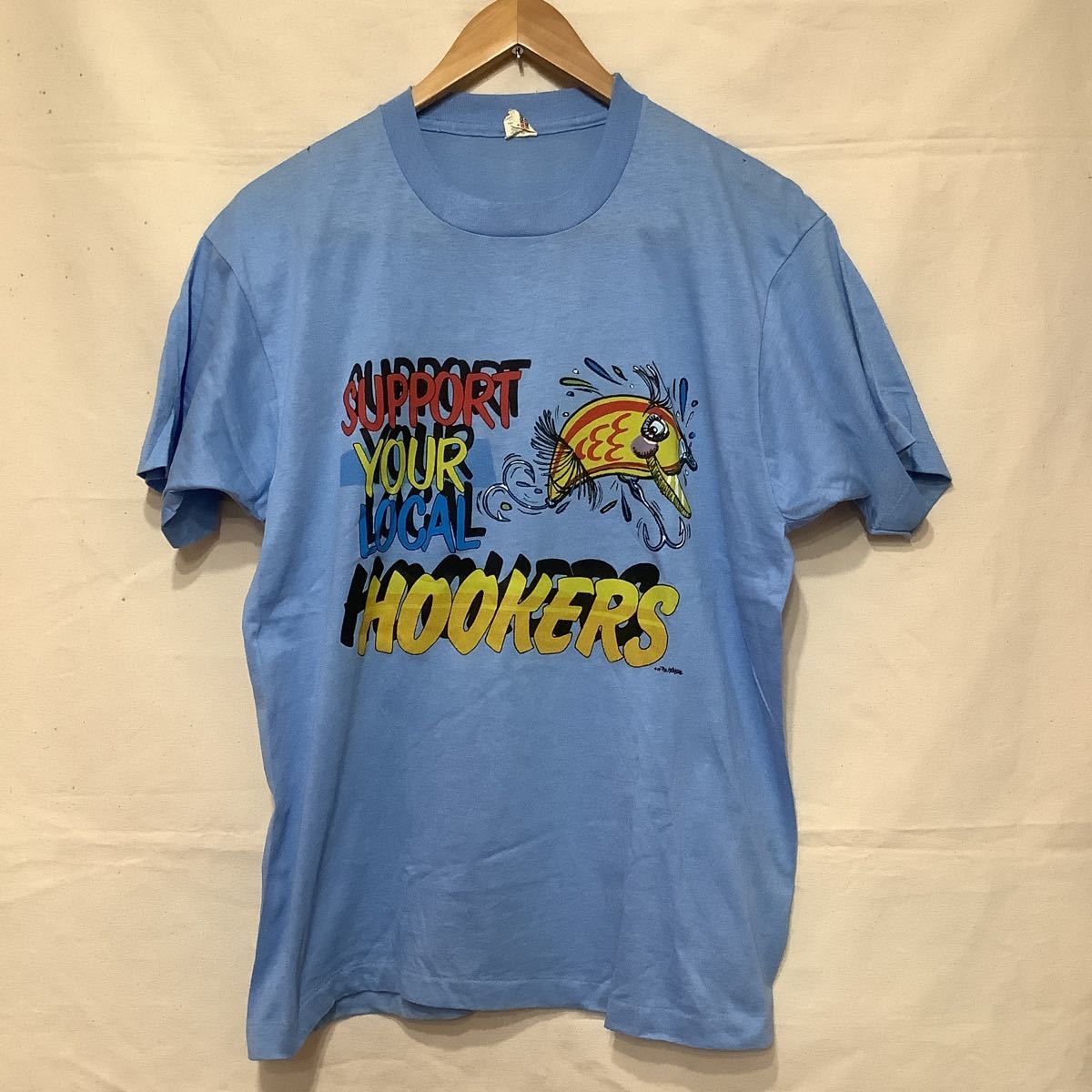 M152.ビンテージプリントTシャツ古着アメカジUSA製アメリカ製フリー＆イージーサイズLスクリーンスター魚釣フィッシャーマン_画像1