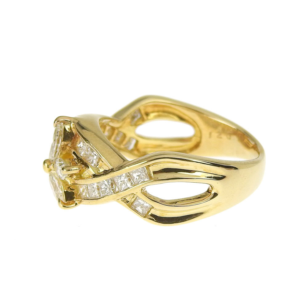 本物保証】 超美品 フラワー リング 指輪 K18 ダイヤモンド 1.20ct