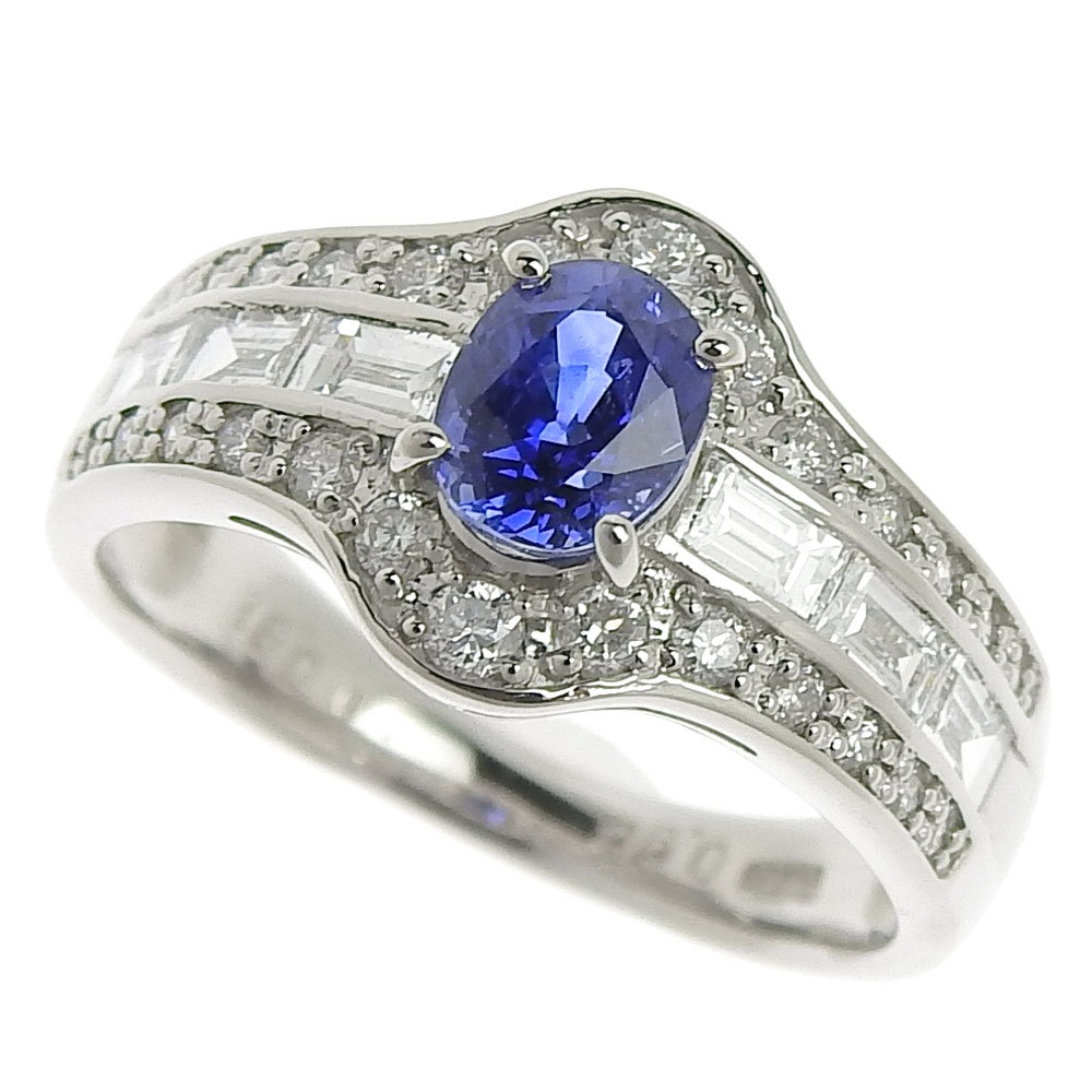 本物保証】 超美品 リング Pt900 サファイア0.90ct メレダイヤ0.81ct