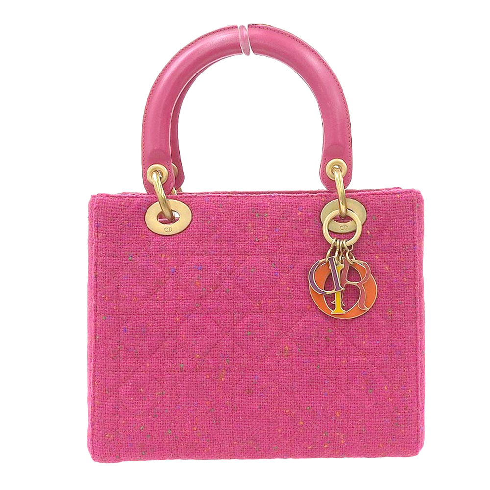 【本物保証】 クリスチャン ディオール Christian Dior レディディオール ハンドバッグ ツイード ピンク