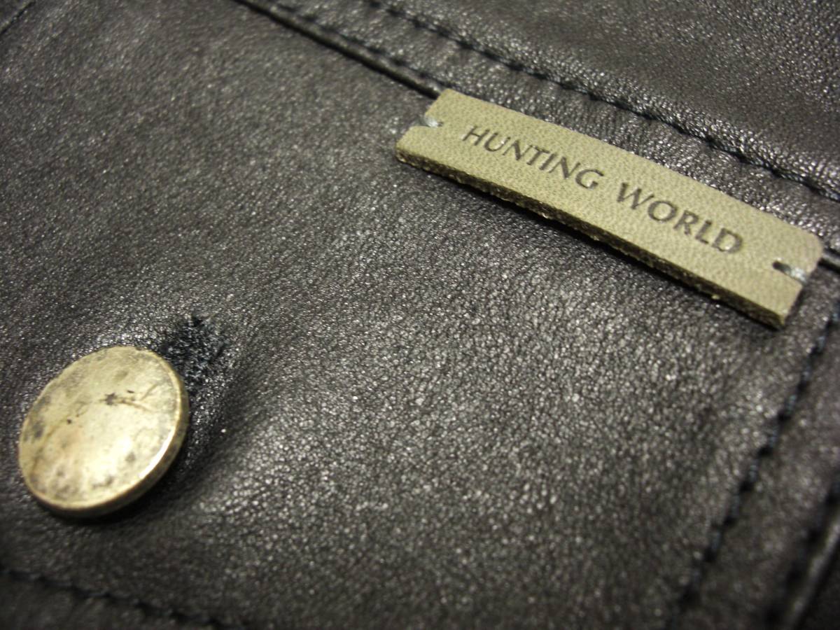  complete sale!50 put on!? limited sale! regular price 24,2 ten thousand jpy . ultimate profit! Logo stamp leather patch! Italy made! top class . real leather! leather jacket / leather Jean! black Hunting World .